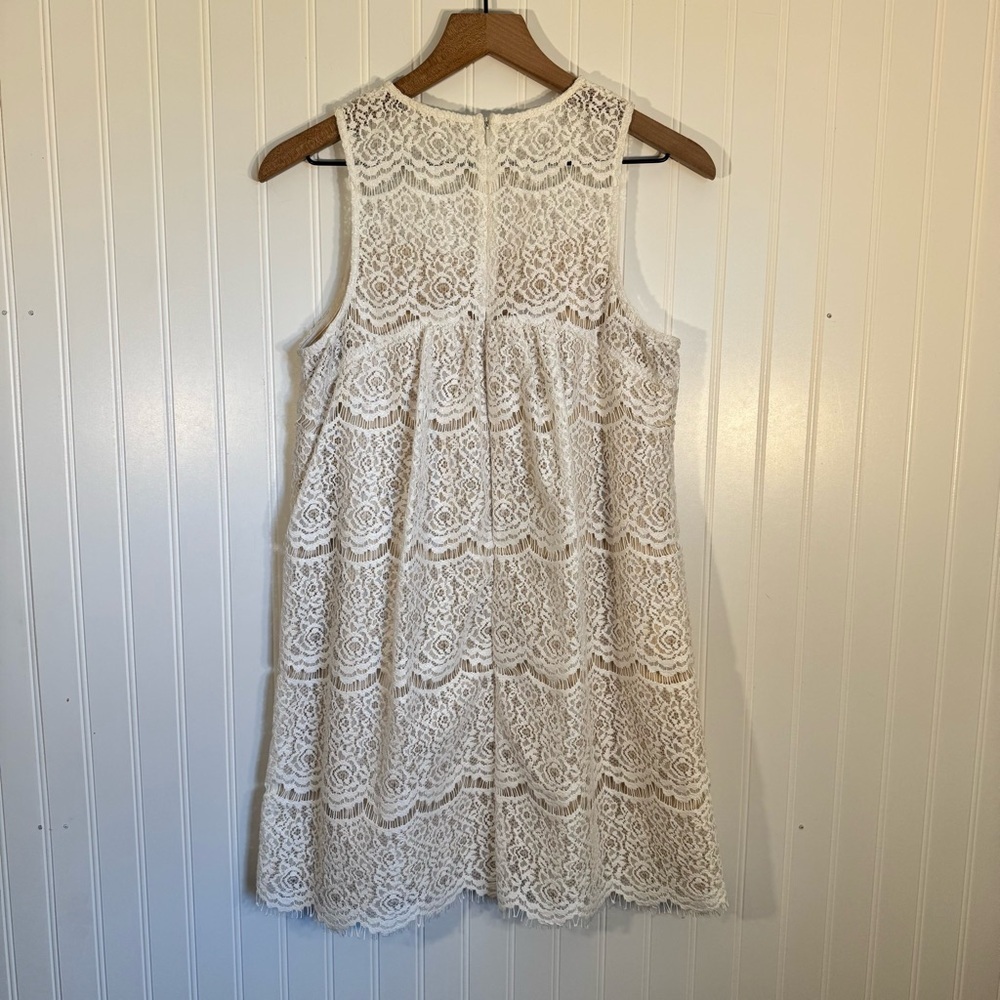 Bleuh Ciel Women’s Elegant Cream Lace Sleeveless Dress with Nude Lining Medium - Picture 4 of 11